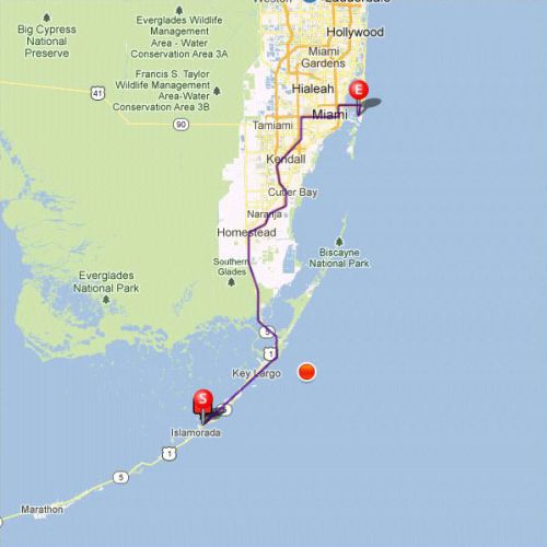 Karte der Route – Von Islamorada nach Miami Beach